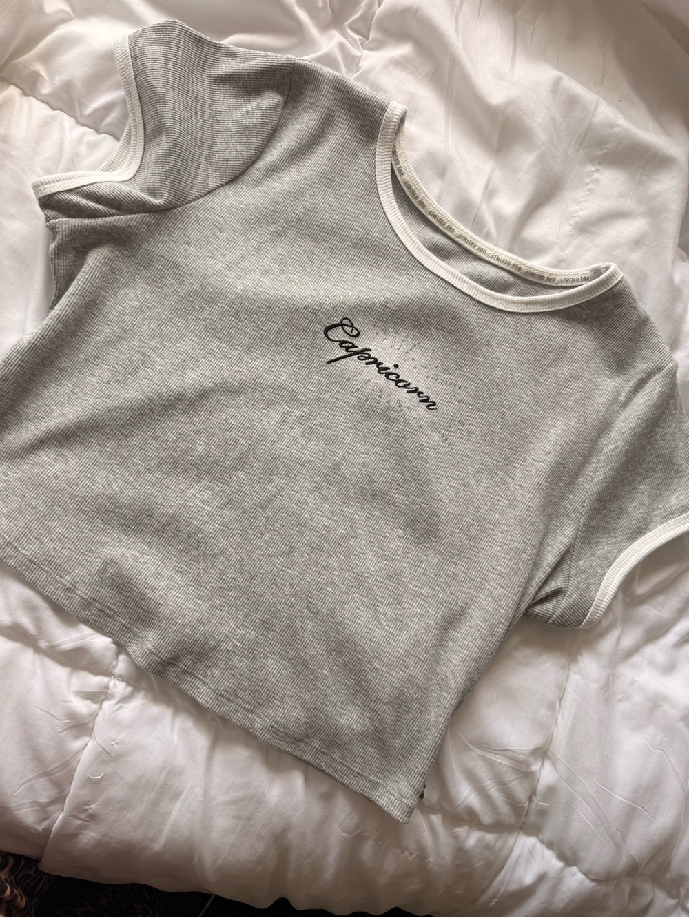 Limited Too Gray Ribbed 'Capricorn' Crop Top with White Trim